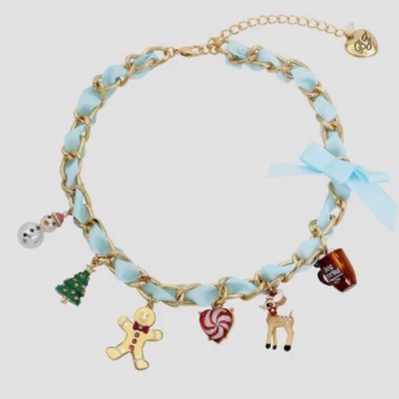 NWT BETSEY JOHNSON HOLIDAY CHARM NECKLACE CHRISTMAS TREE SNOWMAN - Picture 1 of 6
